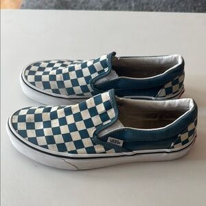 Vans Women’s Blue Checkered Slip-On Shoes